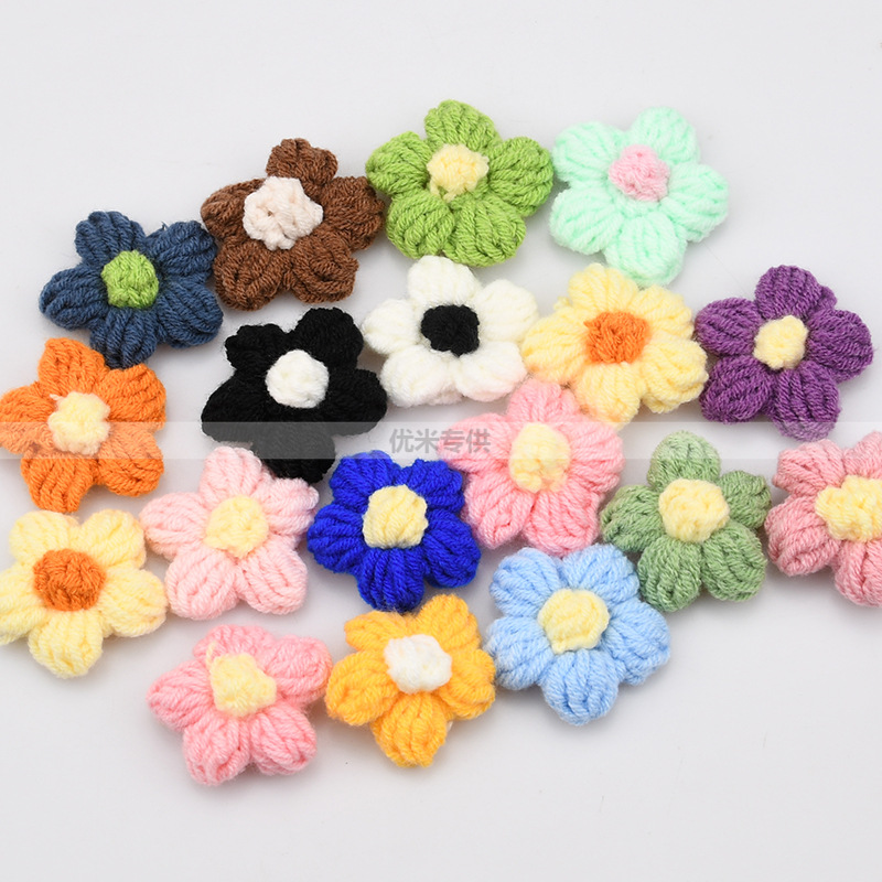Applique Patch Flower - 手作りのクロシェ五弁花アップリケ、ニットデイジー花柄パッチ、コットンヤーンDIYフラワー装飾、ヘアクリップ、服、バッグ、帽子のクラフトデコレーション用