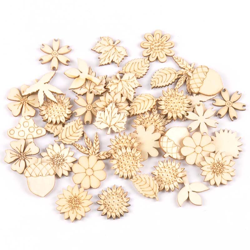 Embellish Craft - 天然木のdiyアクセサリー、ひまわりと草、スクラップブッキングの工芸品、家の装飾のための装飾、30個、25-30mm