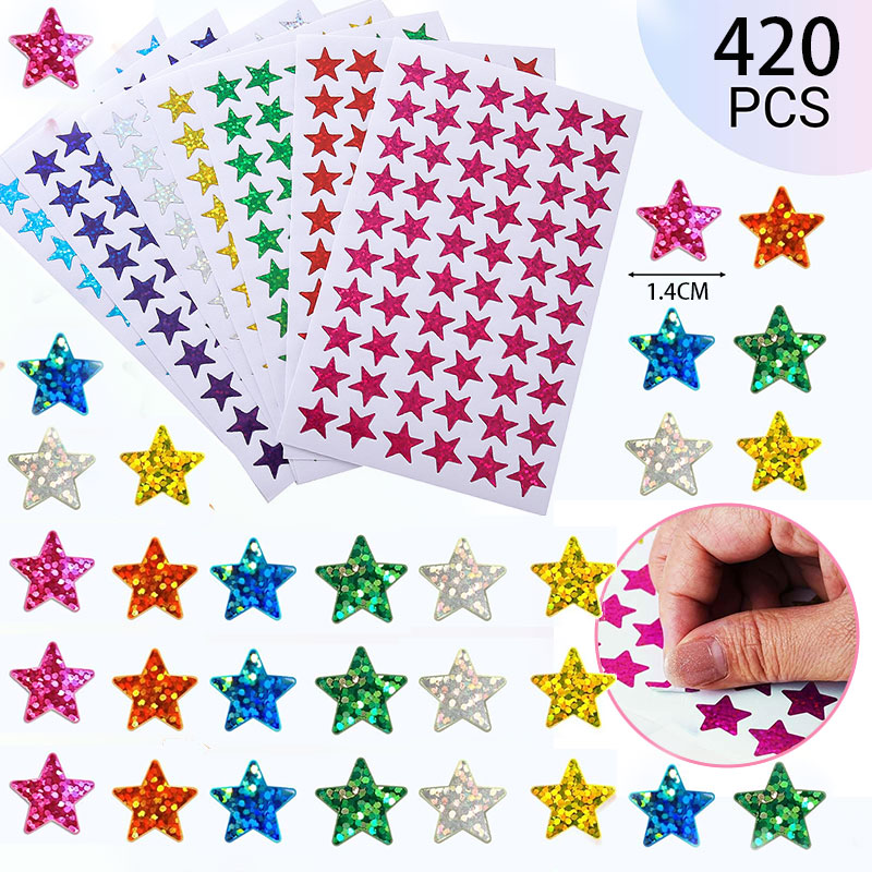 Glitter Vinyl Roll - 420 個のスターステッカー キラキラホログラフィックグリッターステッカー 子供用ご褒美 カレンダー 学生