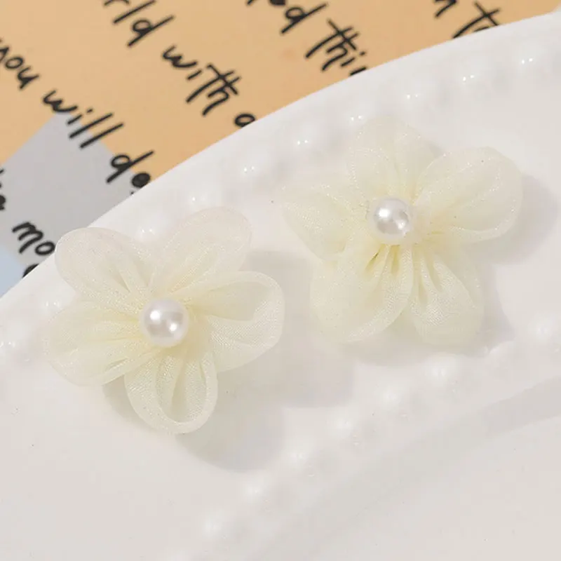 Applique Patch Flower - 100 個パール糸フラワーアップリケ DIY ブライダル衣類装飾工芸品造花人工真珠パッチ縫製用品