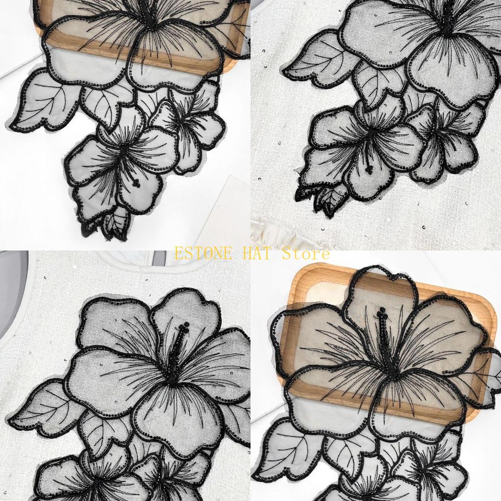 Applique Patch Flower - 49MF 花縫製パッチエレガントなフラワービーズチュールアップリケ装飾用特大アップリケドレスに縫う