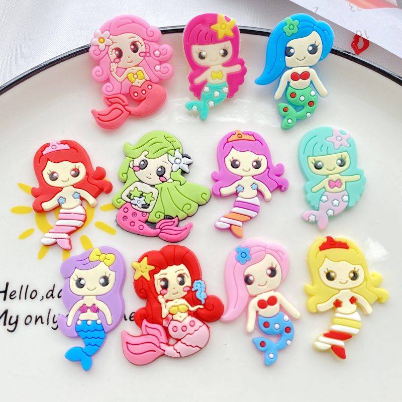 Embellishment Glue Craft - 漫画マーメイドシリーズPVCフレキシブル接着剤フラットバック、DIYスクラップブック装飾、電話クラフト装飾、新しい、キュート、10個