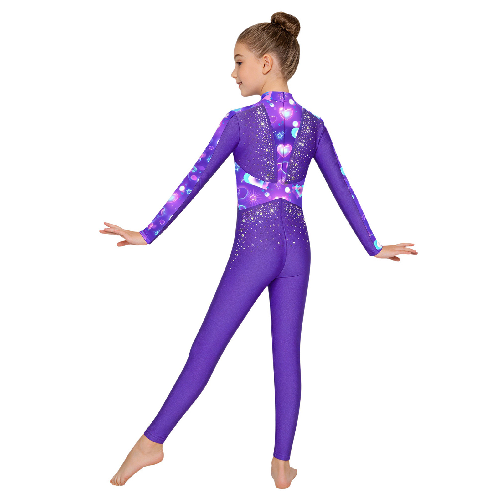 女の子用光沢のあるスパンコールラインストーン付き新体操レオタ - Rhinestone Banding Trim のレビューと価格