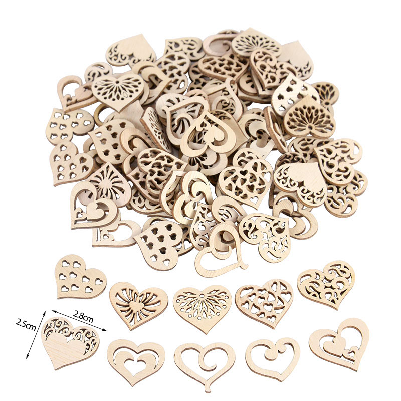 50/100 個中空ハートパターン小さな天然木製スライススク - Embellish Craft のレビューと価格