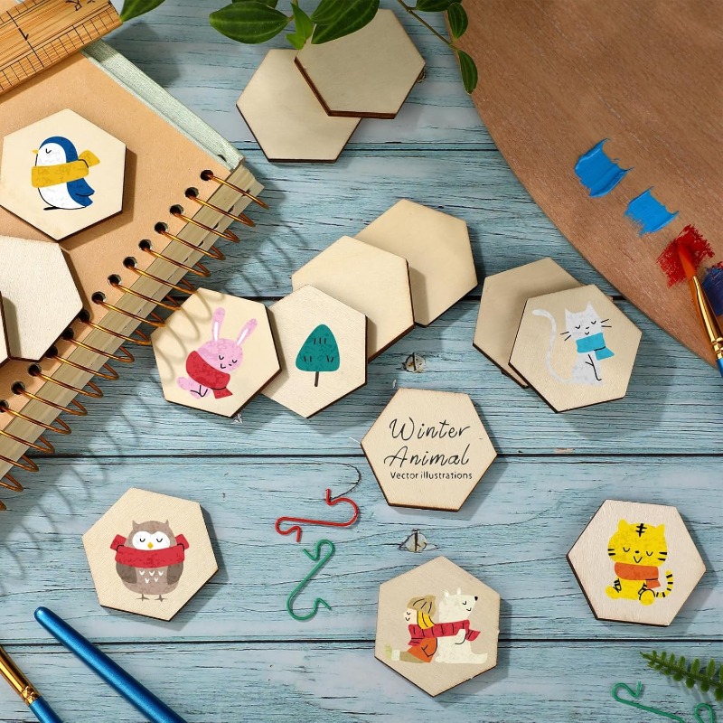 50個入り 4CM 未仕上げ木製六角形ピース 木製六角形カッ - Embellish Craft のレビューと価格