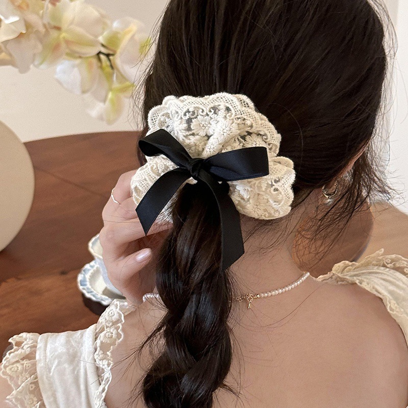 フレンチレトロ二重層リボンレース大腸ヘッドバンド新しいヘアネ - Lace Ribbon Trim のレビューと価格