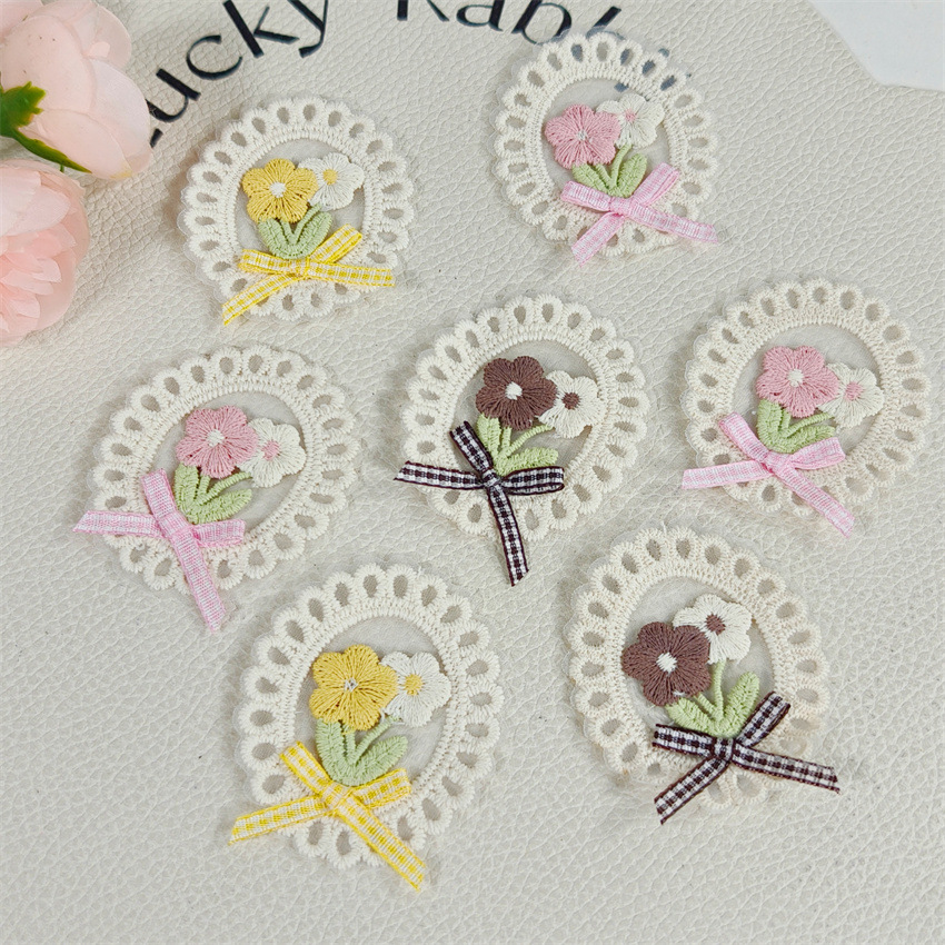 10 個新作春夏フレッシュスタイルレースエッジオーバルボウ刺 - Applique Patch Flower のレビューと価格