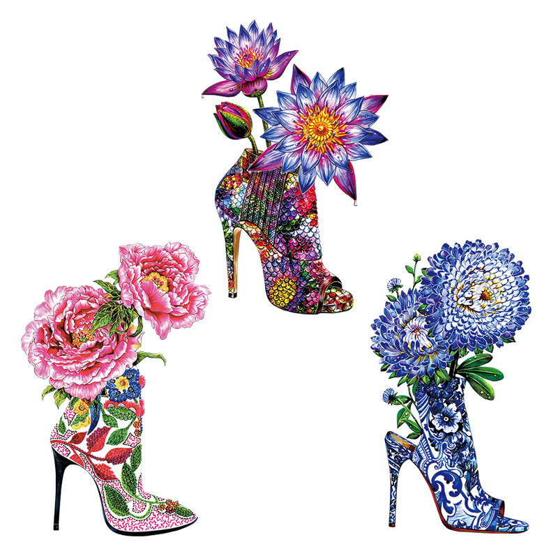 ハイヒールの花,ストライプのパッチ,衣服に転写するファッショ - Applique Patch Flower のレビューと価格
