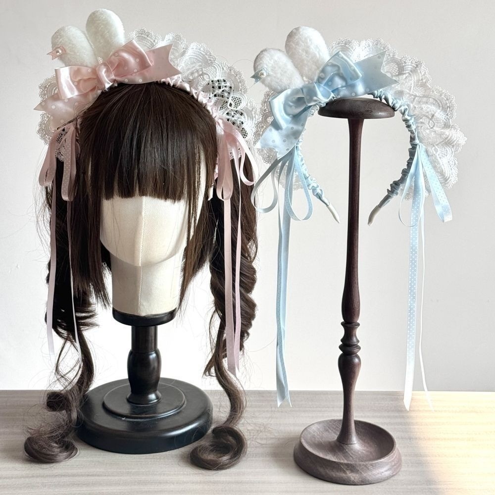 新しいポルカドット柄のリボン付きバニー耳ヘッドバンド ミニバ - Lace Ribbon Trim のレビューと価格