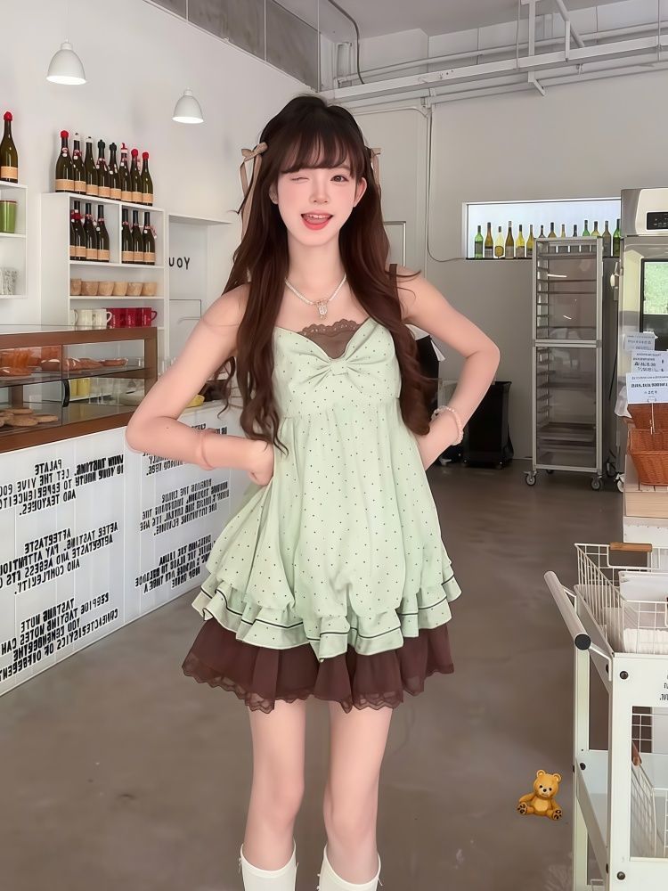 コケットスイート韓国風ポルカドットキャミソールドレス レディ - Elastic Lace Trim のレビューと価格