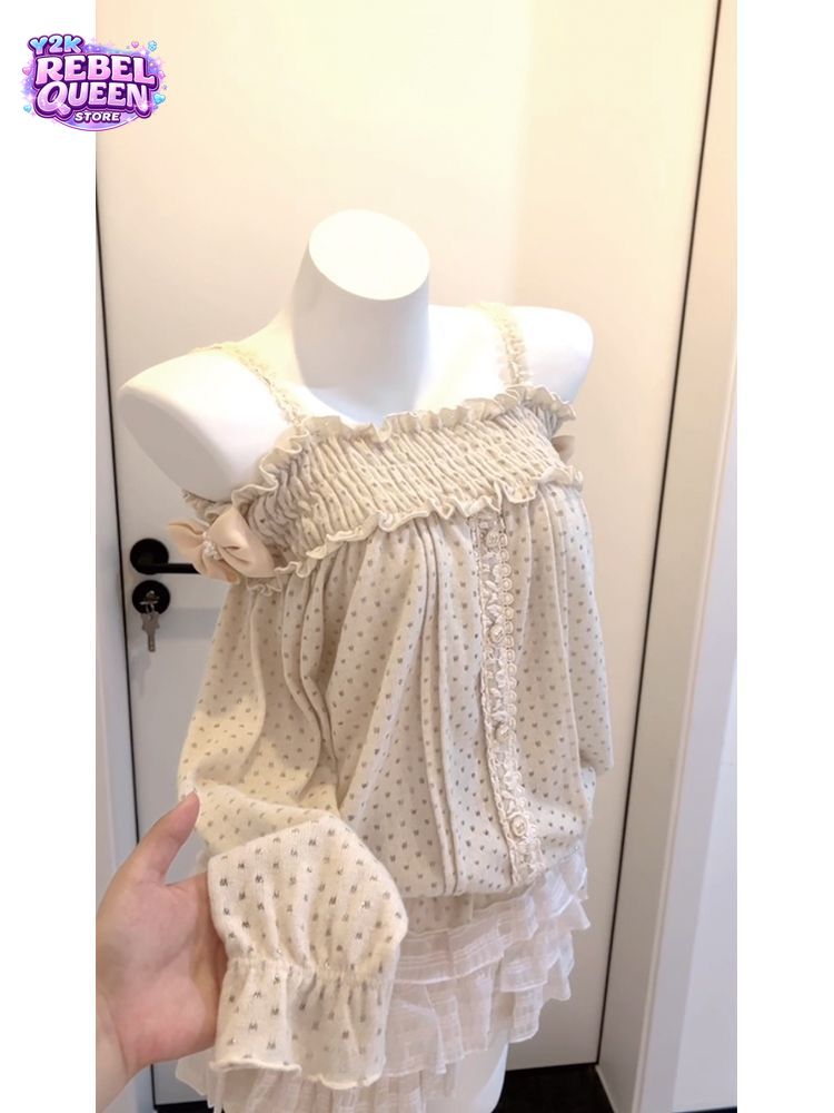 甘い日本のヴィンテージ風プチスカートセット レディース コー - Elastic Lace Trim のレビューと価格